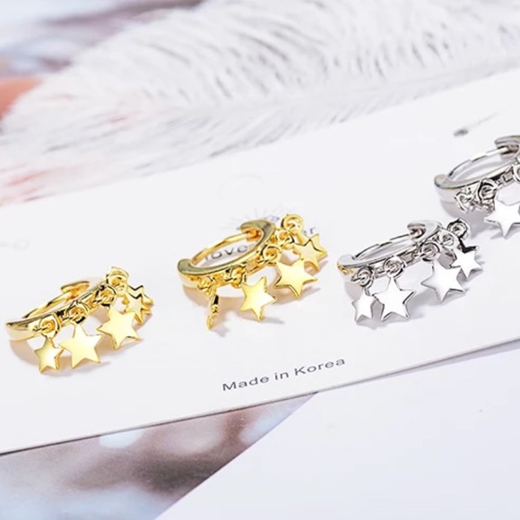 NEW GOLD STAR TASSEL HOOP EARRINGS, NICE EARRINGS, CUTE EARRINGS - Picture 6 of 6